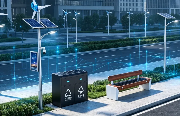 Application Cases of Smart Solar Benches, Smart Solar Trash Bins, and Wind‑Solar Hybrid Smart Street Lights in Hebei Province